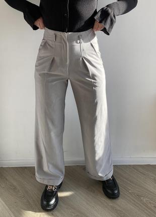 Широкие светло-серые брюки брюки miss selfridge6 фото