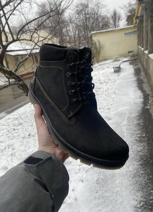 Черные мужские ботинки больших размеров 46-47-48-49 зимние,на меху, кожаные/кожа-мужская обувь3 фото
