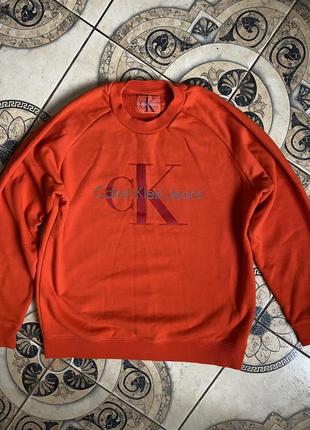 Мужской свитшот худи кофта лонгслив calvin klein jeans orange