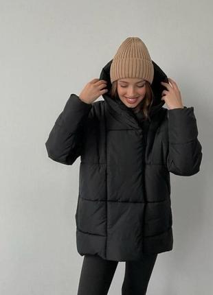 Зимний объемный пуховик куртка с объемным капишоном1 фото