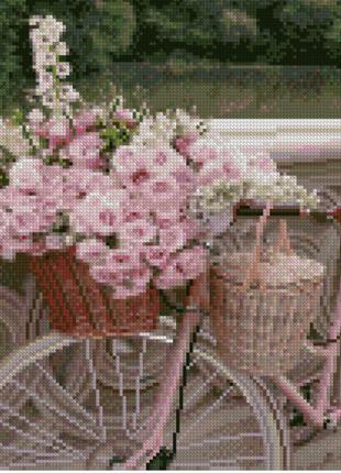 Алмазна мозаїка strateg преміум велосипед із квітами 30х40 см hx138