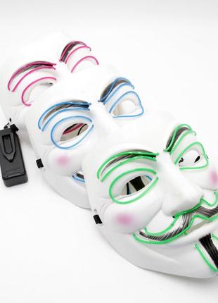 Маска гая фокса, маска анонимуса с подсветкой на резинке, пластиковая маска унисекс3 фото