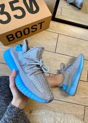 Жіночі кросівки yeezy boost 350 v2 grey & blue синій колір (весна-літо-осінь)😍3 фото