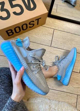 Жіночі кросівки yeezy boost 350 v2 grey & blue синій колір (весна-літо-осінь)😍