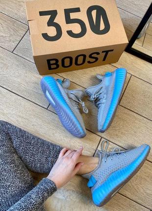 Жіночі кросівки yeezy boost 350 v2 grey & blue синій колір (весна-літо-осінь)😍7 фото