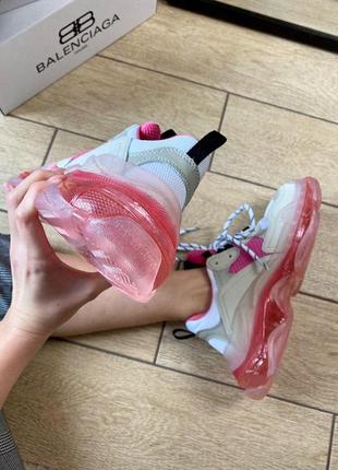 Шикарные женские кроссовки triple s clear sole в бело-розовом цвете (весна-лето-осень)😍4 фото