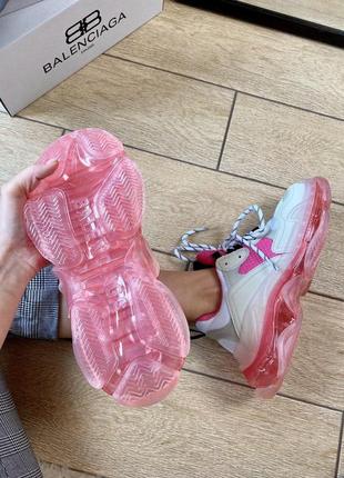 Шикарные женские кроссовки triple s clear sole в бело-розовом цвете (весна-лето-осень)😍6 фото