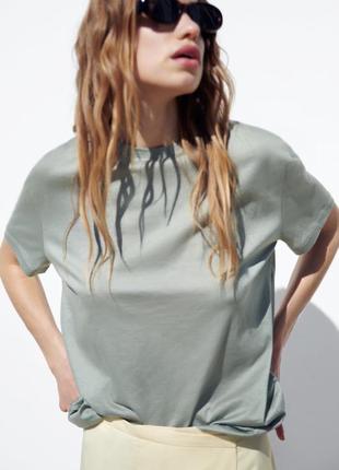 Базова бавовняна футболка zara сіро оливкового кольору m