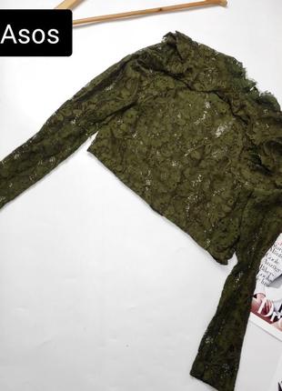 Блуза жіноча коротка топ зеленого кольору мереживна від бренду asos 12/40