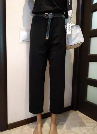 Классические черные укороченные эластичные брюки штаны2 фото