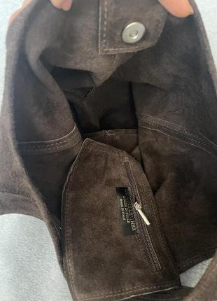 Замшева темно-коричнева сумка-шопер monica, італія, кольори в асортименті4 фото