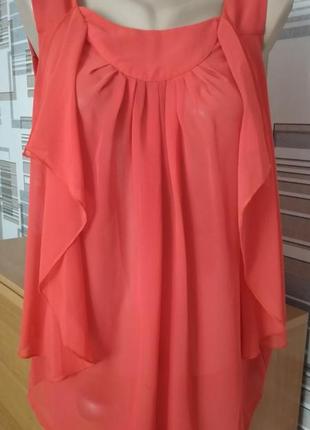 Шикарная шифоновая блуза, цвет насыщенный коралловый, размер с-м3 фото