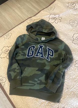 Худи gap  кофта спортивная с капюшоном стильная модная расцветка милитари logo camouflage l (10 лет) 140 см зеленое3 фото