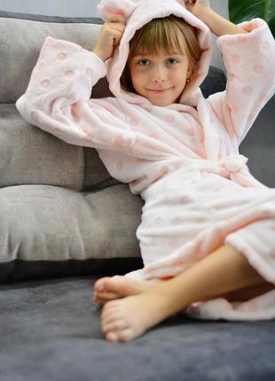 Теплый махровый халатик для девочки 134-158 см "персик"8 фото