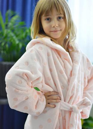 Теплый махровый халатик для девочки 134-158 см "персик"7 фото