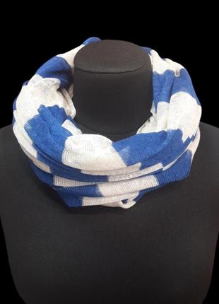 Снуд шарф трикотажный в два оборота унисекс сине-белая полоска + подарочная коробка🎁2 фото