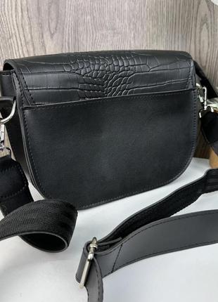 Женская сумочка экокожа под рептилию на каждый день черная4 фото