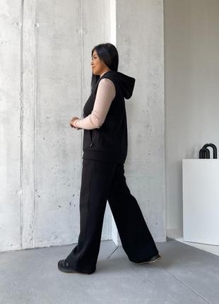 Теплый женский брючный костюм жилетка и брюки трехнитка на флисе черный утепленный офисный прогулочный жилет + штаны5 фото