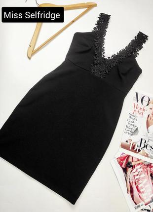 Сукня жіноча футляр міні чорного кольору з мереживними бретелями від бренду miss selfridge xs s