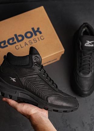 Мужские зимние кожаные ботинки reebok classic black