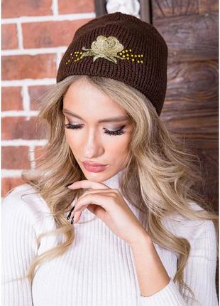 Шапка, женская, шерстяная, с цветочной вышивкой, 5 цветов, 167r7782