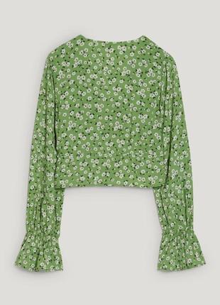 Блуза женская в цветочек, размер евро 36, цвет зеленый5 фото