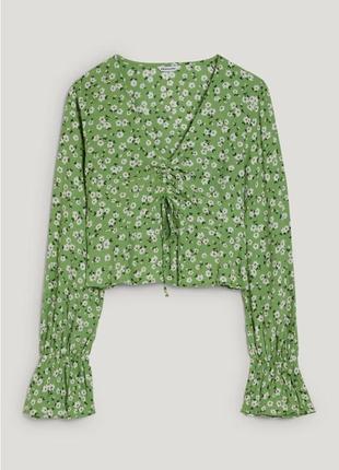 Блуза женская в цветочек, размер евро 36, цвет зеленый4 фото