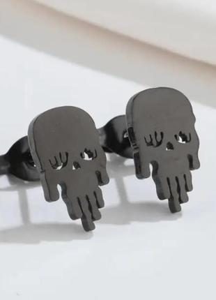 Серьги гвоздики череп 💀 панк готика нержавеющая сталь