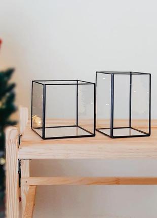 Скляні свічники, набір із 2х. подарунковий набір новорічних свічників.2 фото