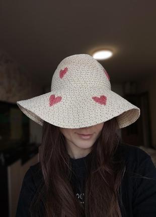 Капелюх літня шляпа з полями з сердечками летняя соломяна солом'яна соломенная
