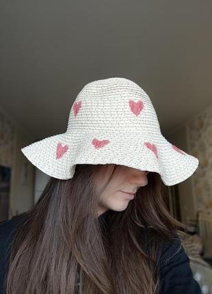 Капелюх літня шляпа з полями з сердечками летняя соломяна солом'яна соломенная2 фото