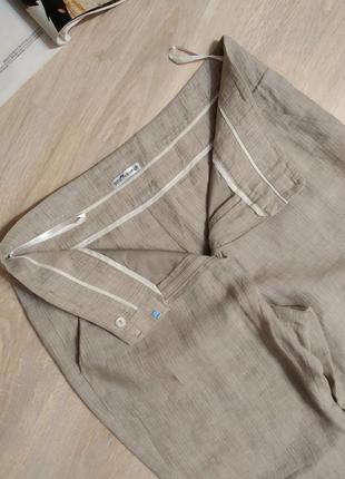 100% лен.отличные укороченные бежевые брюки штаны7 фото