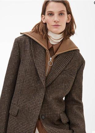Стильний теплий коричневий картатий жакет піджак 100% вовна2 фото