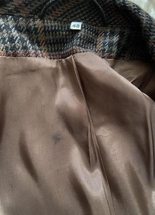 Стильний теплий коричневий картатий жакет піджак 100% вовна6 фото