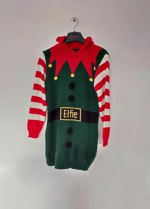 Сукня новорічна ельф помічник санта клауса elfie плаття новий рік різдвяна вязана святкова туніка кофта светр фотосесія