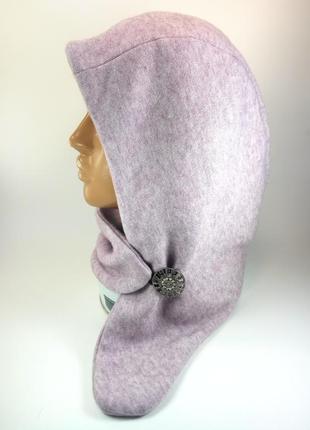 Женская шапка капор капюшон ангоровый платок на голову шарф теплый зимний палантин розовый