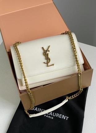 Сумка клатч premium yves saint laurent medium sunset in smooth leather cream/gold5 фото