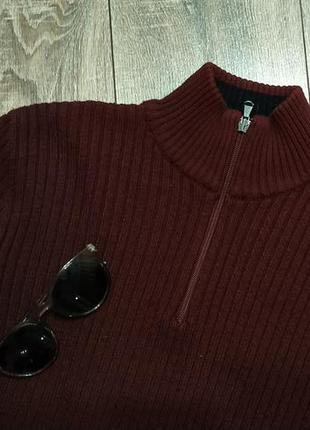 Шерстяной свитер/водолазка в рубчик на молнии/винного цвета3 фото