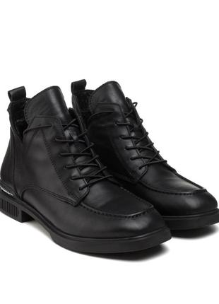 Ботинки женские кожаные черные на шнуровке 401бz2 фото