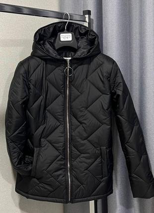 Женская теплая стеганая зигзагами куртка с капюшоном на молнии размеры 42-566 фото