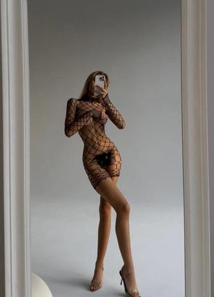 🔥 эротическое мини платье крупное сеточка длинный рукав 2 цвета