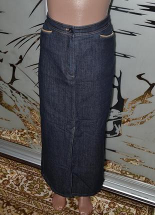 Длинная юбка джинс с разрезом спереди3 фото