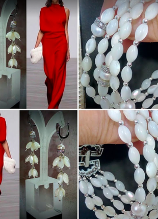 Набір сережки браслет натуральні перламутрове плаття костюм туфлі капелюха весілля блузка1 фото