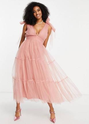 Розовое ярусное платье мидакси lace &amp; beads bridesmaid1 фото