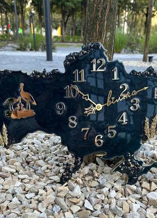 Часы настенные из эпоксидной смолы "карта украины" 40x25 см