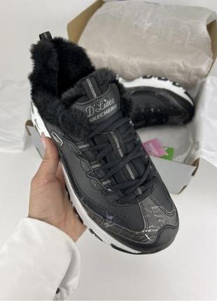 Кросівки skechers d'ites 1.0 896048 blk black, оригінальні кросівки скейчерс на хутрі шкіра