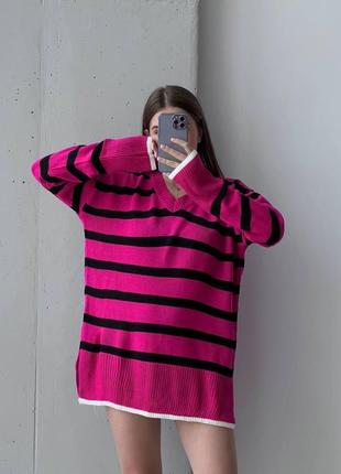 Теплий вільний светр-туніка в смужку2 фото