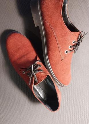 Замшеві туфлі на шнурівці, замшевые туфли, туфлі бордо6 фото