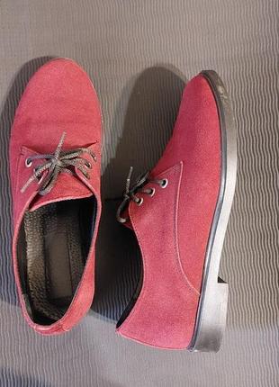 Замшеві туфлі на шнурівці, замшевые туфли, туфлі бордо3 фото