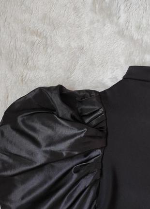 Черное короткое платье мини с обьемными рукавами широкими платье гольф под горло вечернее дизайнерск7 фото